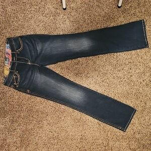 Adikta western jeans blue denim with rhinestone accents on back pockets sz 4/28